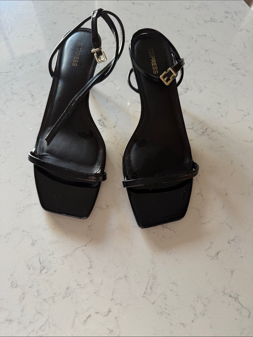 Express Black Patent Strappy Square-Toe Sandals